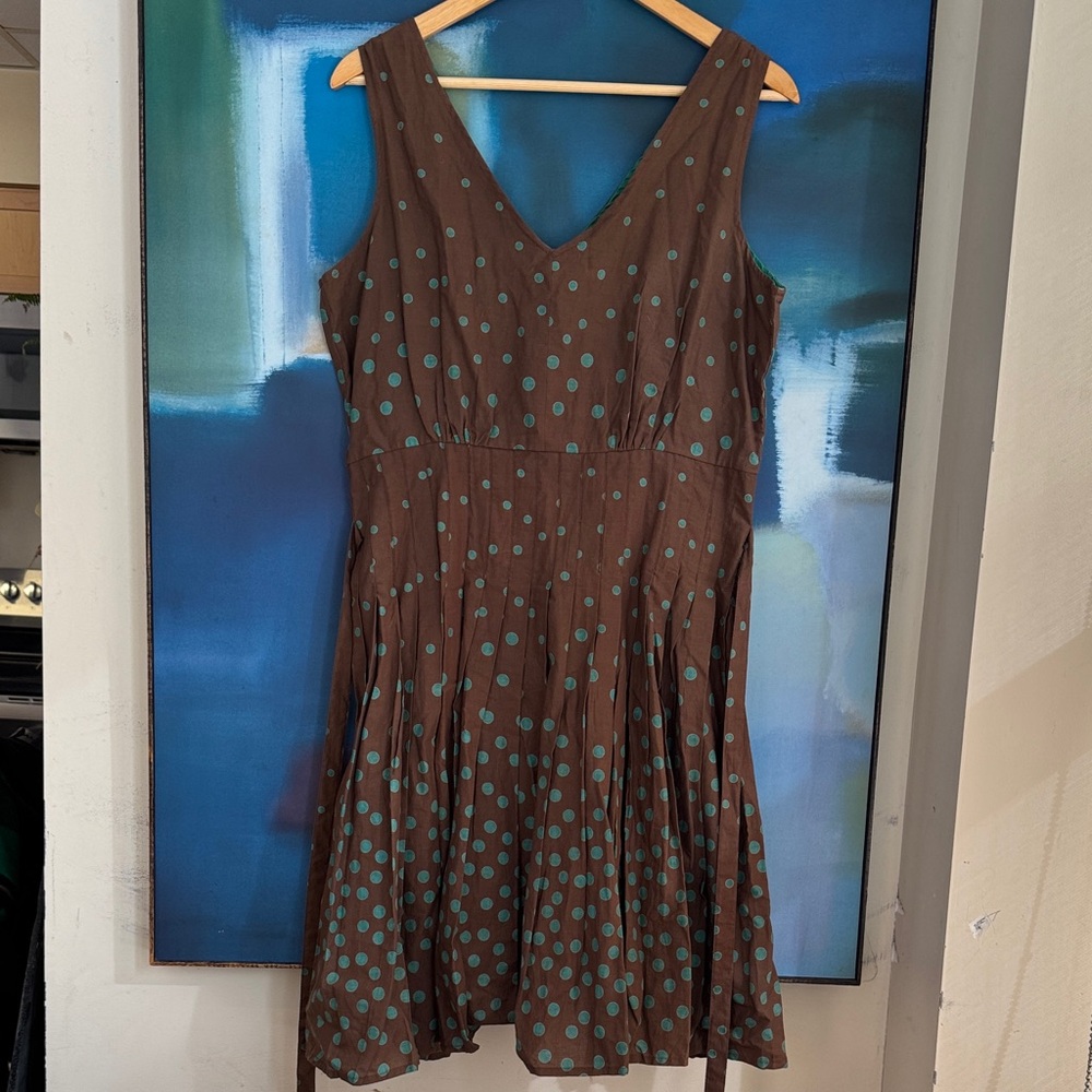Nomads 100% Cotton Brown Polka Dot Midi Dress